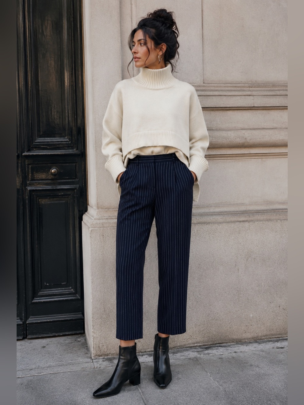 Zara Chunky Cropped Turtleneck Sweater in Cream size SX/S